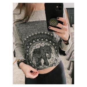 Boho Elephant Raw Seam Pullover